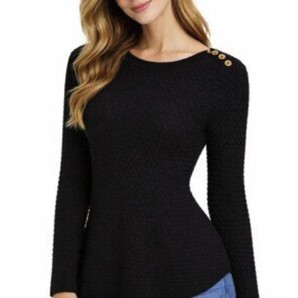 Lucy & Laurel by Anthropologie Knit Navy Shoulder Button Sweater - Size - Medium